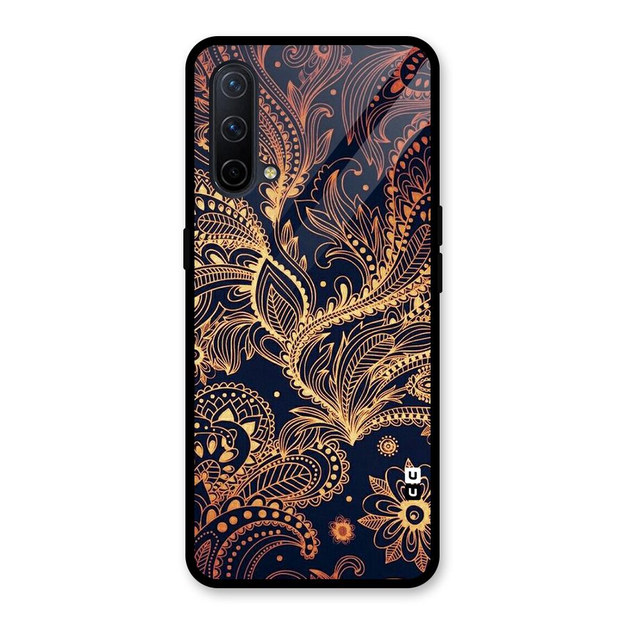 Classy Golden Leafy Design Glass Back Case for OnePlus Nord CE 5G