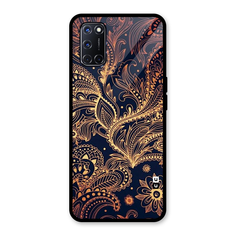 Classy Golden Leafy Design Glass Back Case for Oppo A52