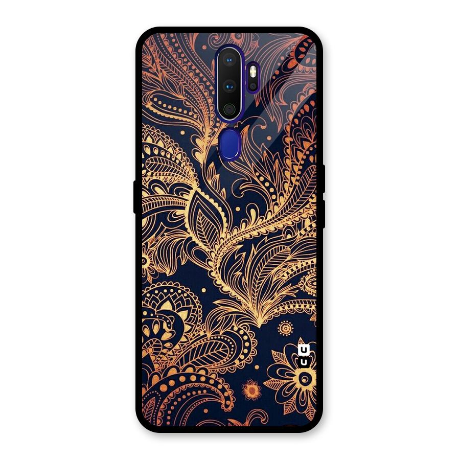 Classy Golden Leafy Design Glass Back Case for Oppo A9 (2020)