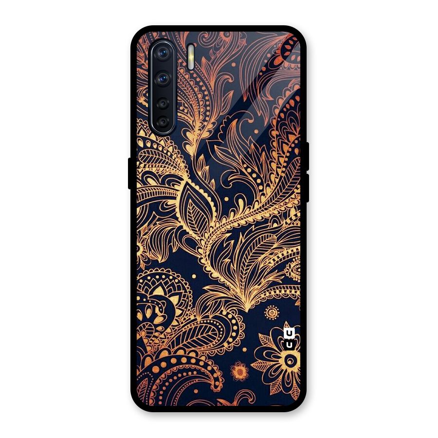Classy Golden Leafy Design Glass Back Case for Oppo F15