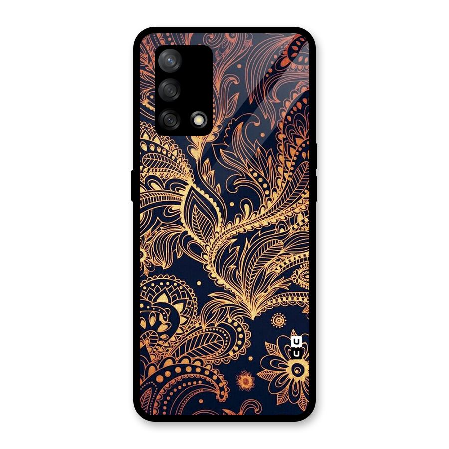 Classy Golden Leafy Design Glass Back Case for Oppo F19