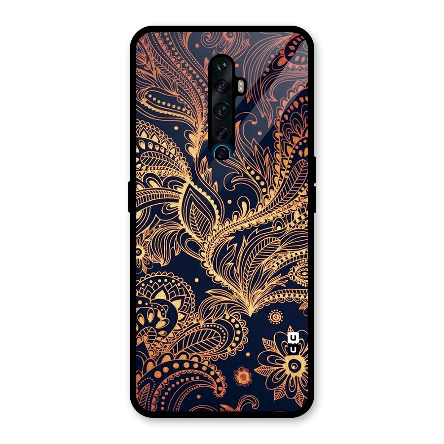 Classy Golden Leafy Design Glass Back Case for Oppo Reno2 F