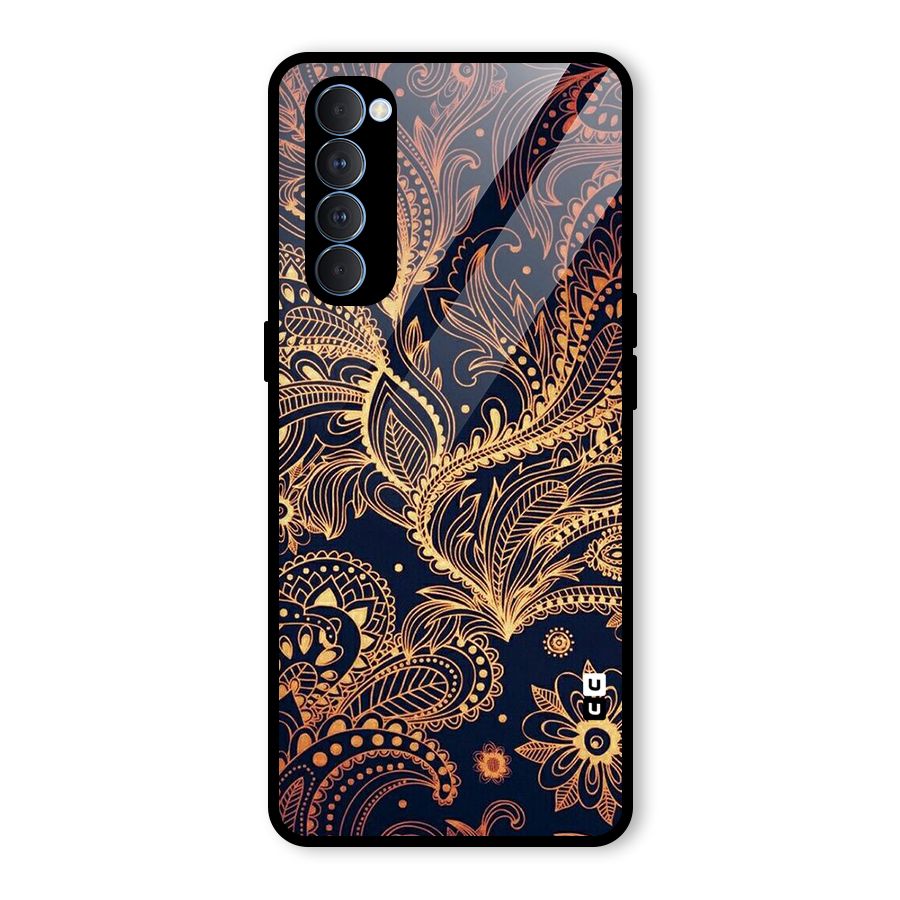 Classy Golden Leafy Design Glass Back Case for Oppo Reno4 Pro