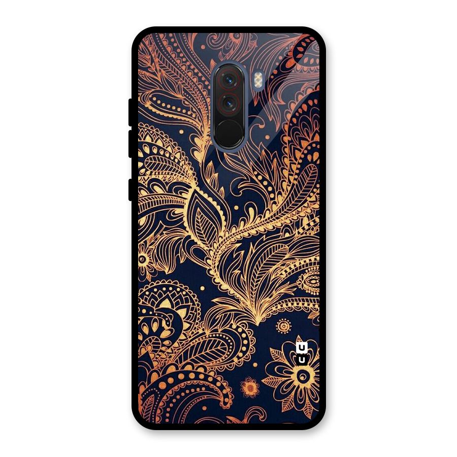 Classy Golden Leafy Design Glass Back Case for Poco F1
