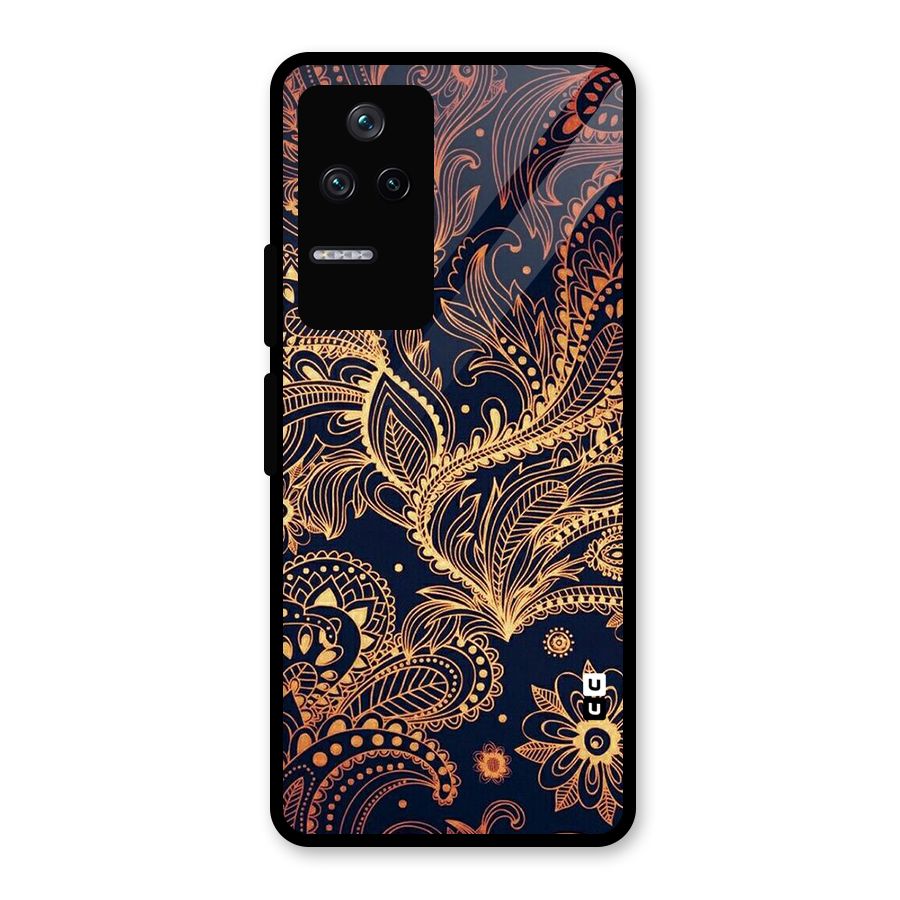 Classy Golden Leafy Design Glass Back Case for Poco F4 5G