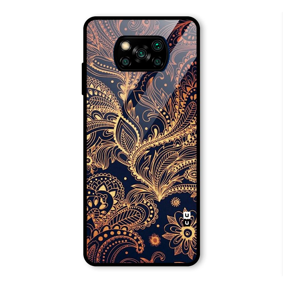 Classy Golden Leafy Design Glass Back Case for Poco X3 Pro