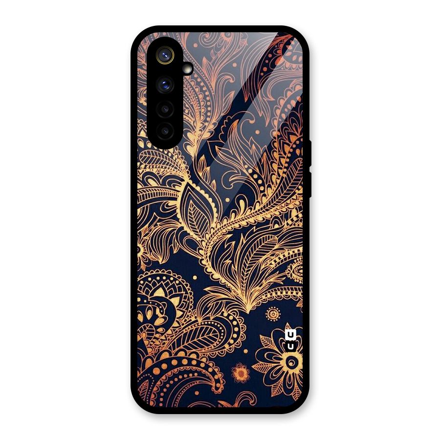 Classy Golden Leafy Design Glass Back Case for Realme 6