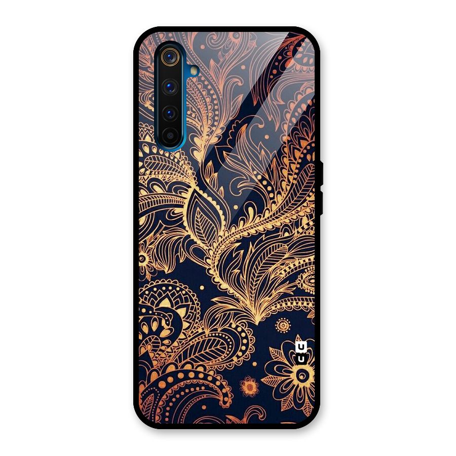 Classy Golden Leafy Design Glass Back Case for Realme 6 Pro