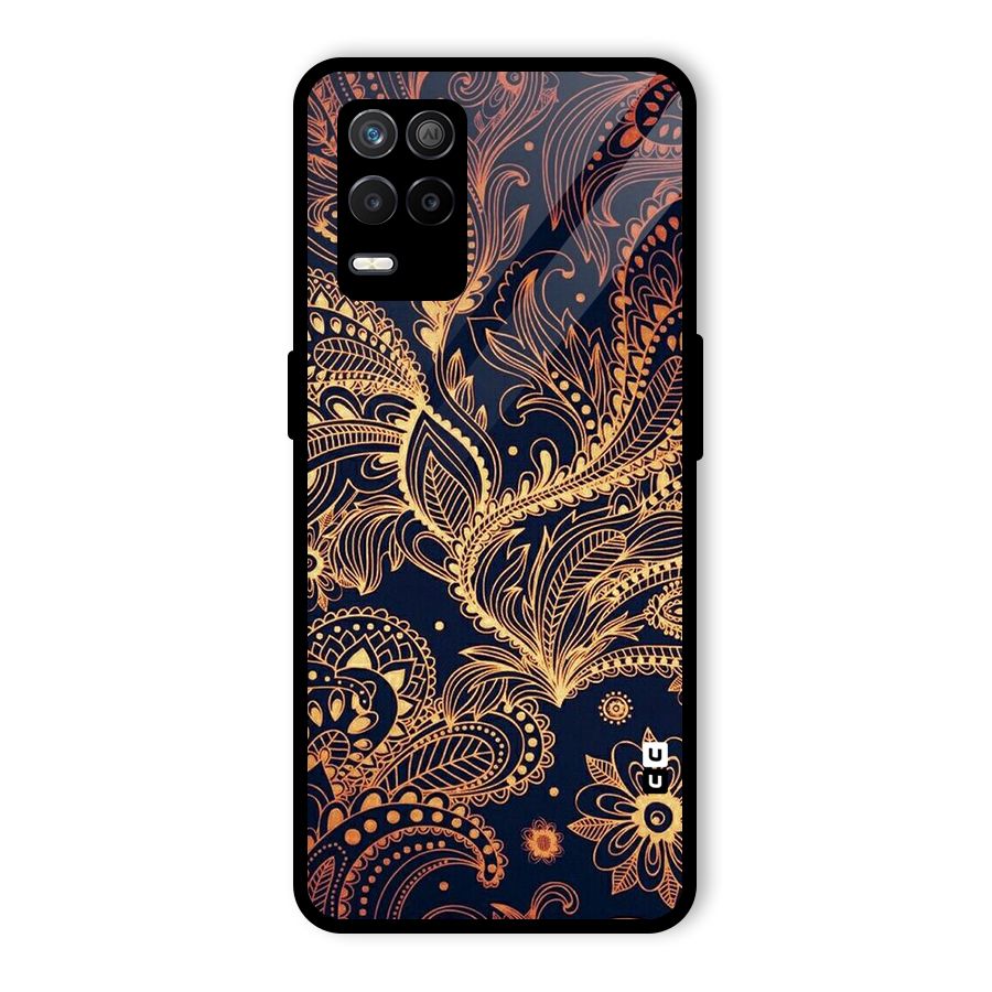 Classy Golden Leafy Design Glass Back Case for Realme 9 5G