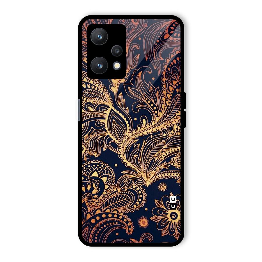 Classy Golden Leafy Design Glass Back Case for Realme 9 Pro 5G