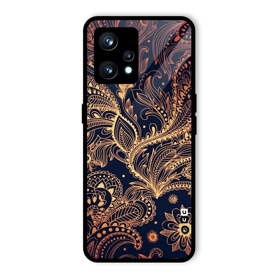 Classy Golden Leafy Design Glass Back Case for Realme 9 Pro Plus 5G