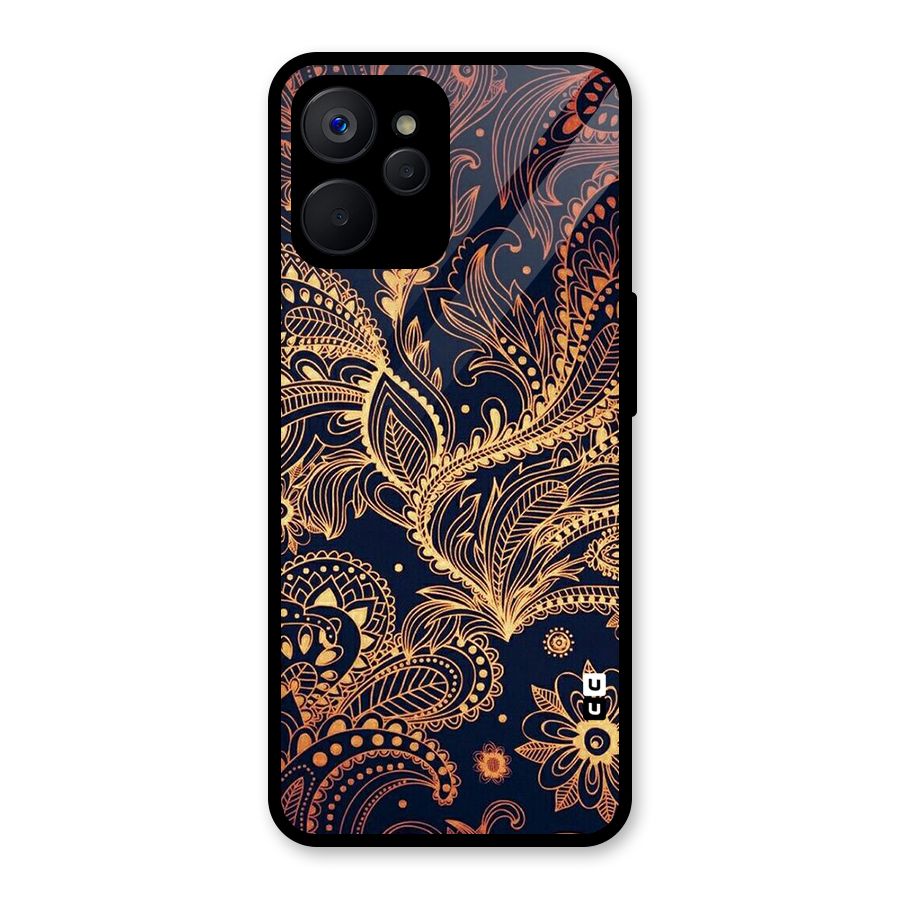 Classy Golden Leafy Design Glass Back Case for Realme 9i 5G