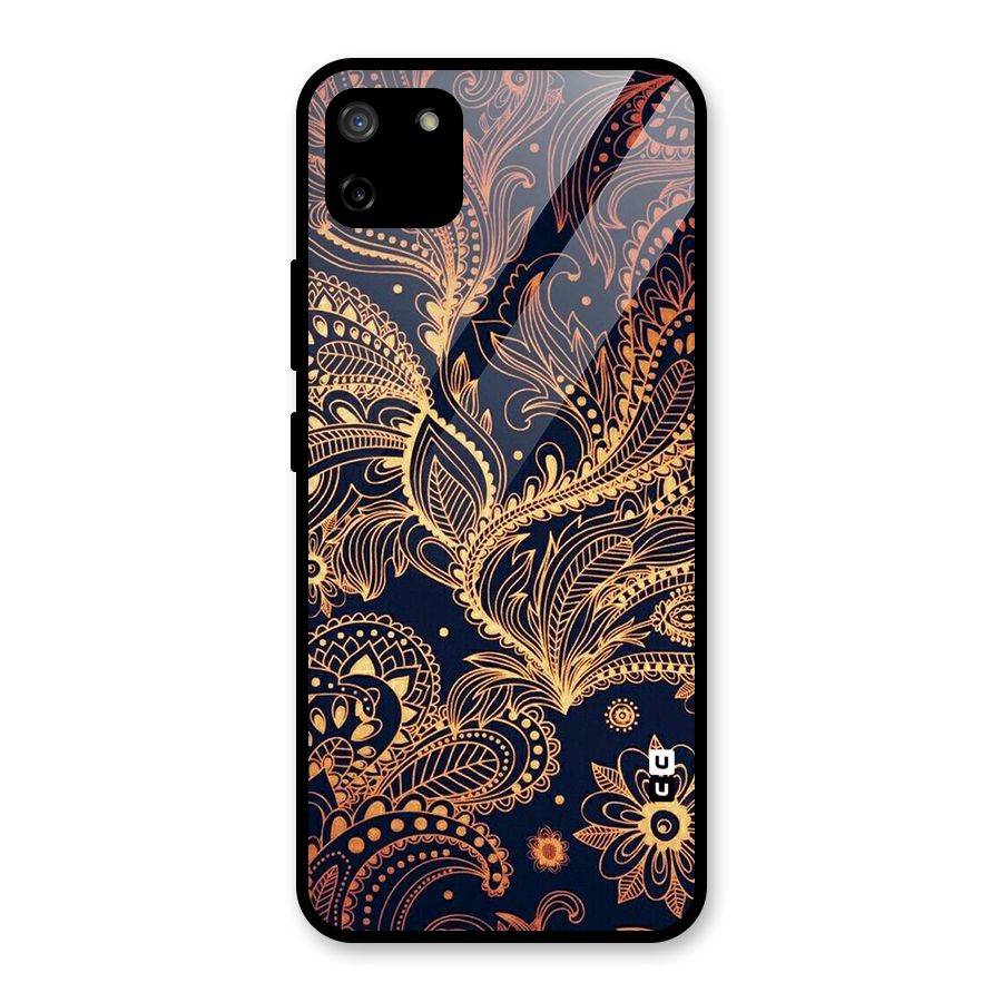 Classy Golden Leafy Design Glass Back Case for Realme C11