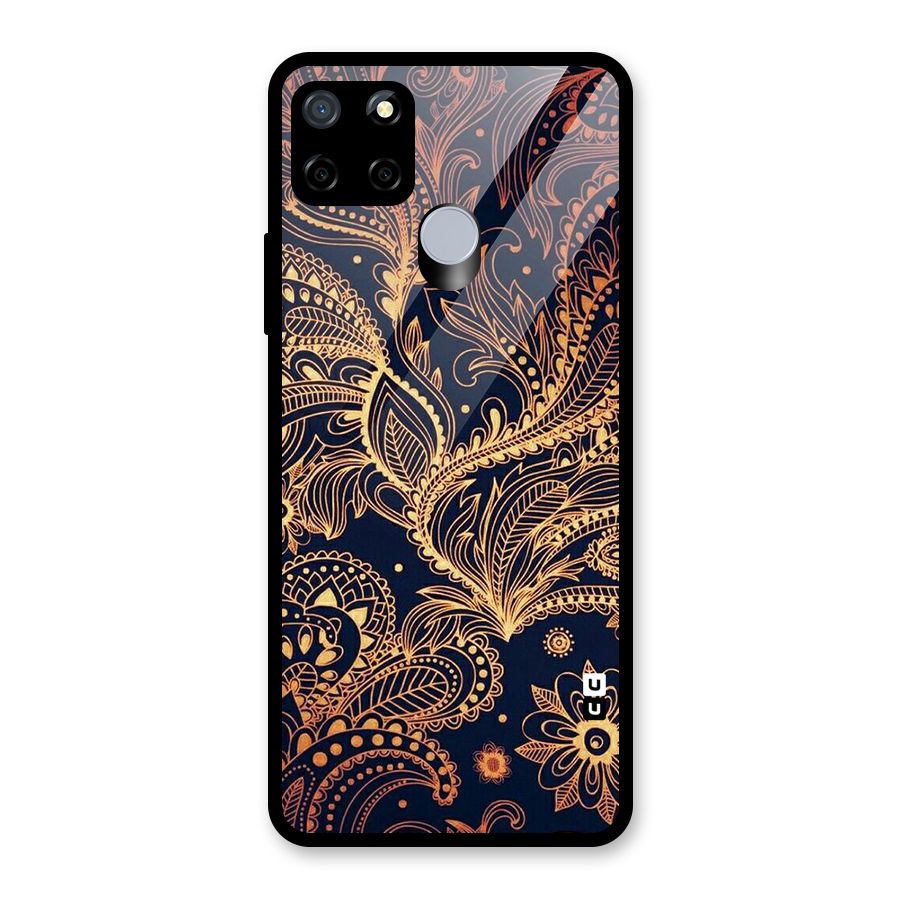 Classy Golden Leafy Design Glass Back Case for Realme C12