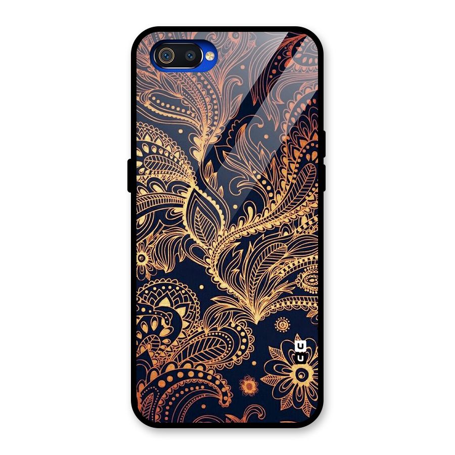 Classy Golden Leafy Design Glass Back Case for Realme C2
