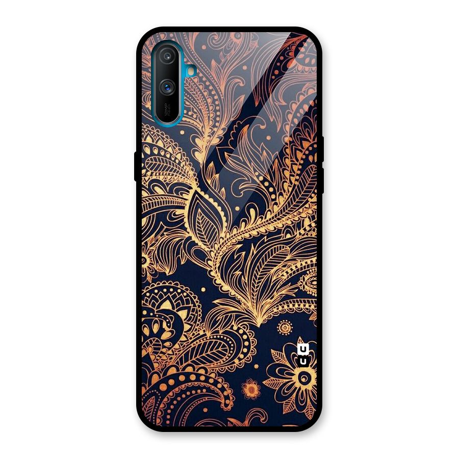 Classy Golden Leafy Design Glass Back Case for Realme C3