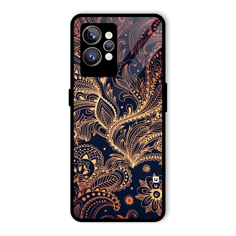 Classy Golden Leafy Design Glass Back Case for Realme GT2 Pro