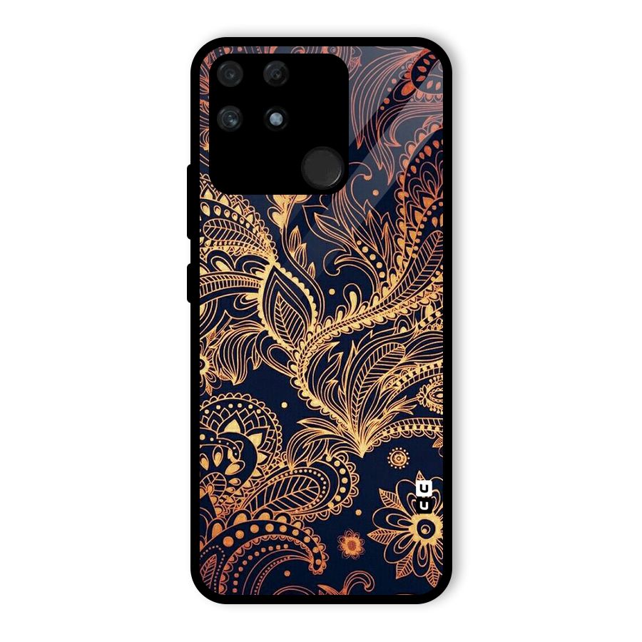 Classy Golden Leafy Design Glass Back Case for Realme Narzo 50A
