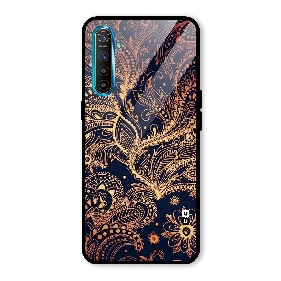 Classy Golden Leafy Design Glass Back Case for Realme X2
