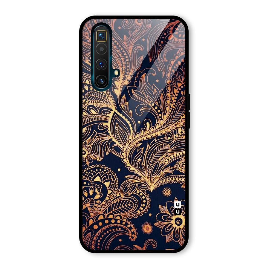 Classy Golden Leafy Design Glass Back Case for Realme X3