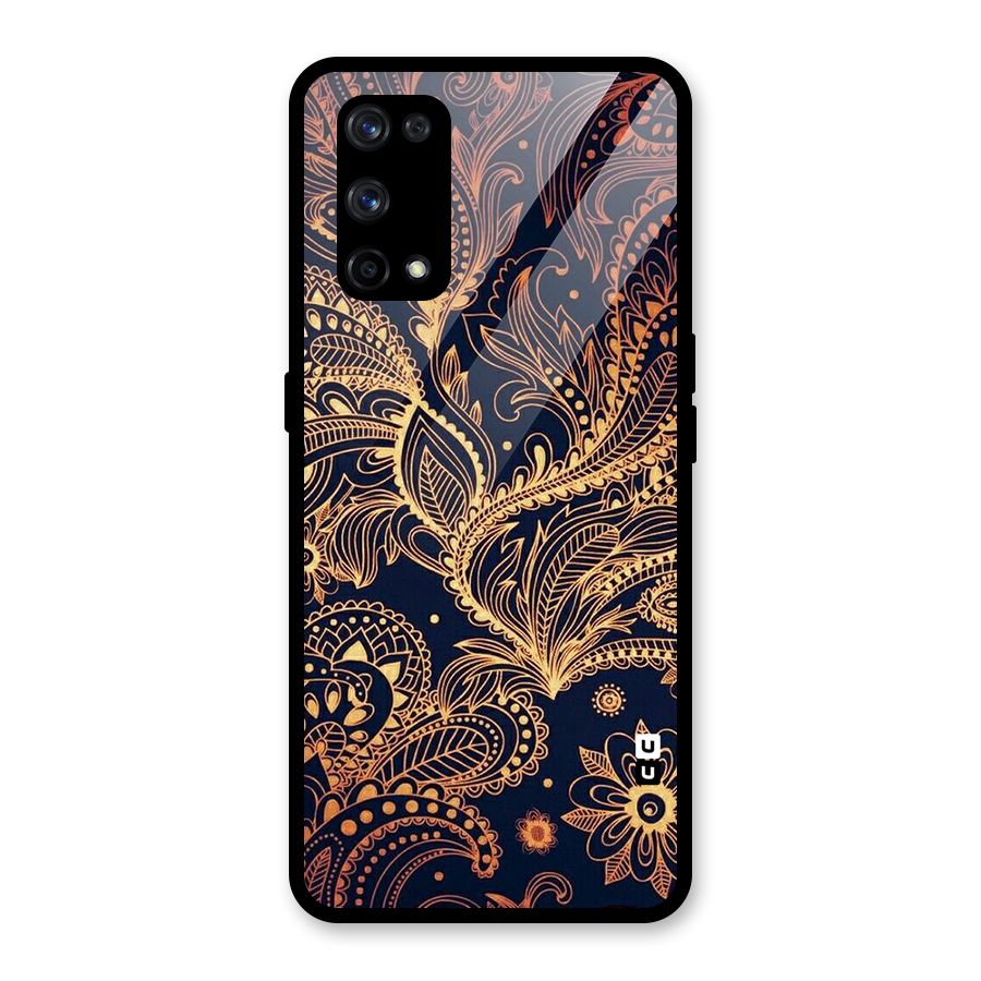 Classy Golden Leafy Design Glass Back Case for Realme X7 Pro