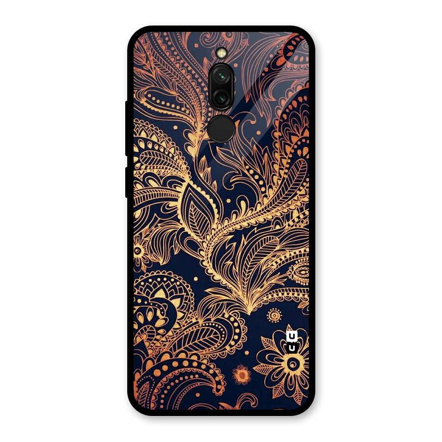 Classy Golden Leafy Design Glass Back Case for Redmi 8