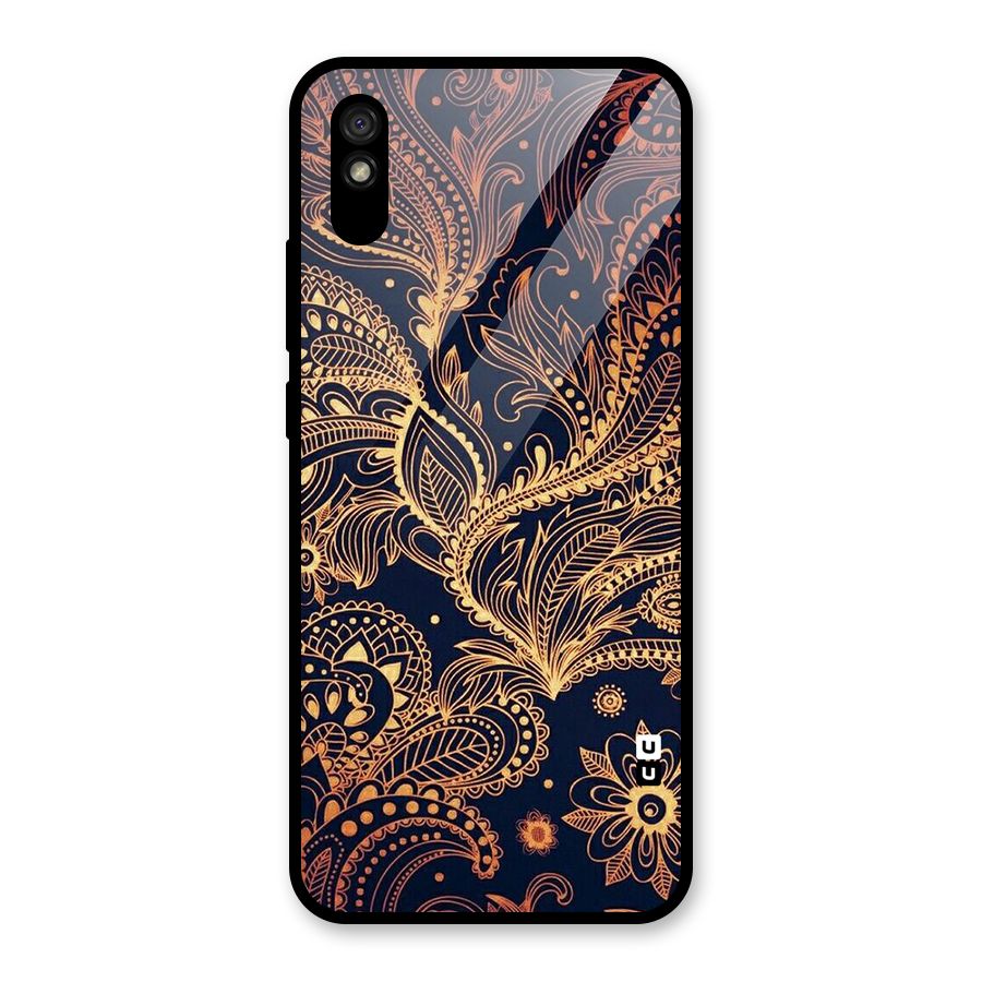 Classy Golden Leafy Design Glass Back Case for Redmi 9A