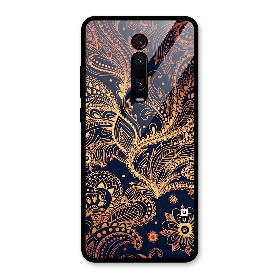 Classy Golden Leafy Design Glass Back Case for Redmi K20