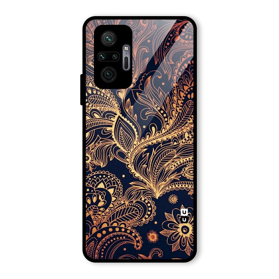 Classy Golden Leafy Design Glass Back Case for Redmi Note 10 Pro Max