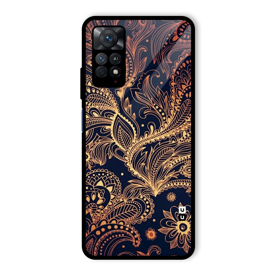 Classy Golden Leafy Design Glass Back Case for Redmi Note 11 Pro Plus 5G
