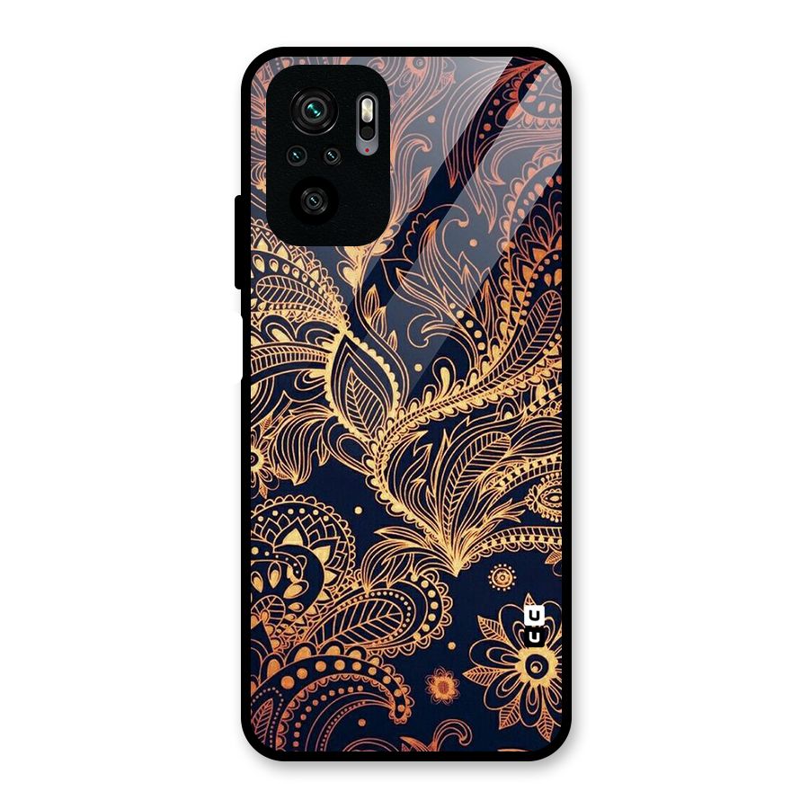 Classy Golden Leafy Design Glass Back Case for Redmi Note 11 SE