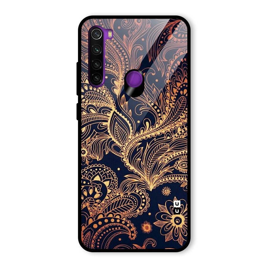 Classy Golden Leafy Design Glass Back Case for Redmi Note 8