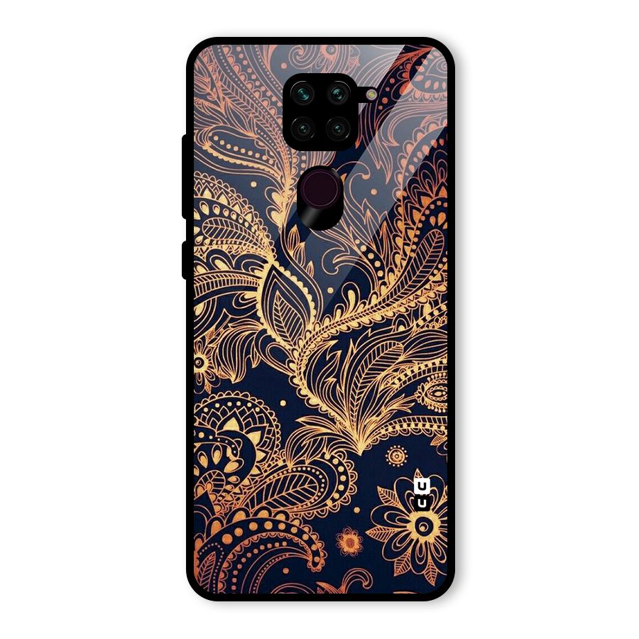 Classy Golden Leafy Design Glass Back Case for Redmi Note 9