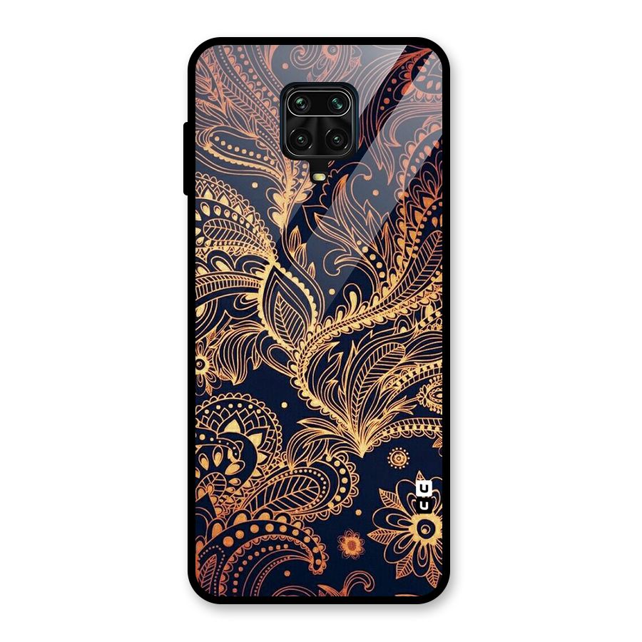 Classy Golden Leafy Design Glass Back Case for Redmi Note 9 Pro