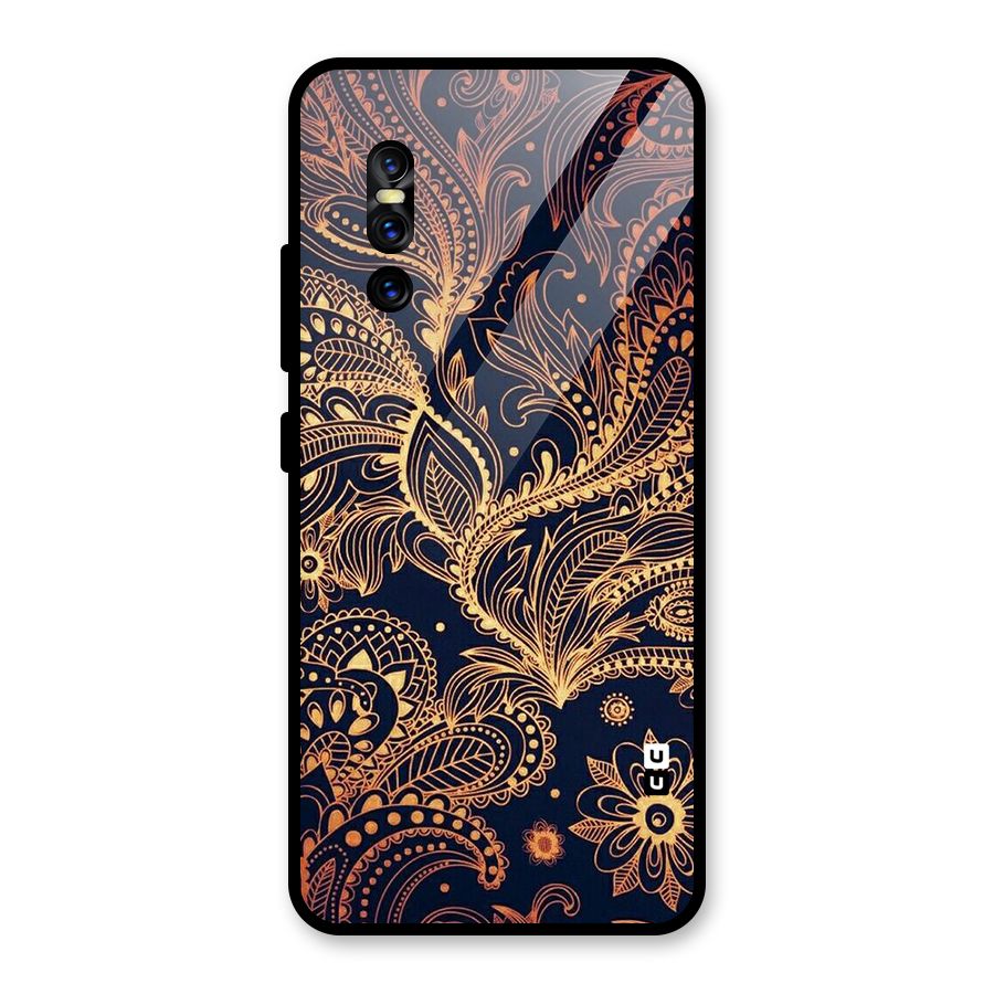 Classy Golden Leafy Design Glass Back Case for Vivo V15 Pro