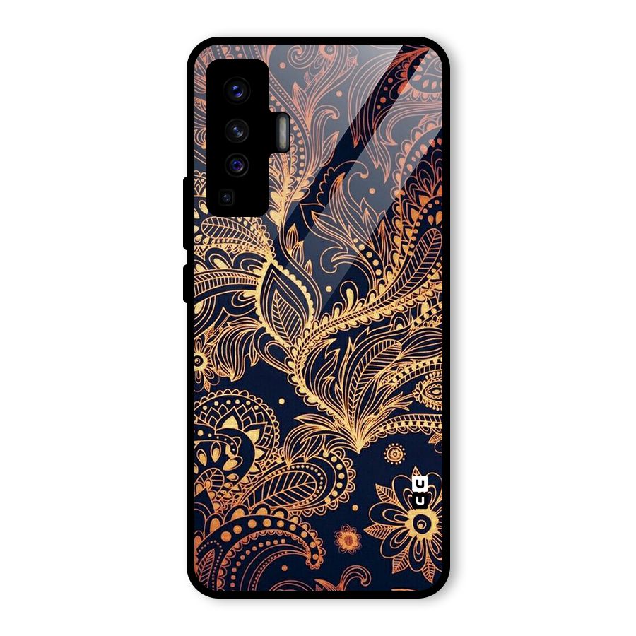 Classy Golden Leafy Design Glass Back Case for Vivo X50