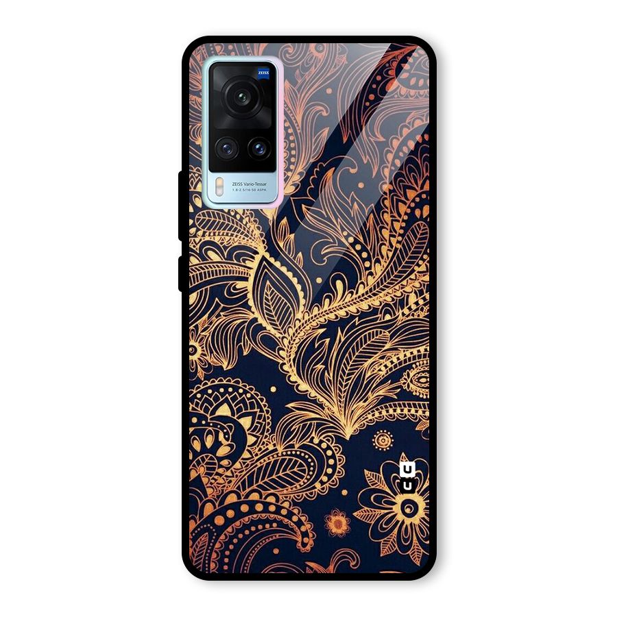 Classy Golden Leafy Design Glass Back Case for Vivo X60