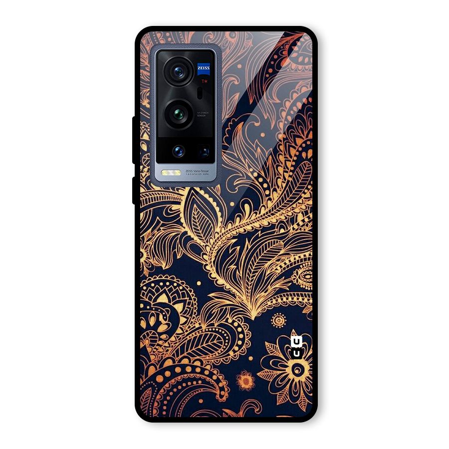 Classy Golden Leafy Design Glass Back Case for Vivo X60 Pro Plus