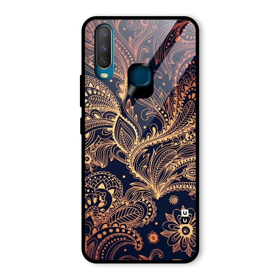 Classy Golden Leafy Design Glass Back Case for Vivo Y17