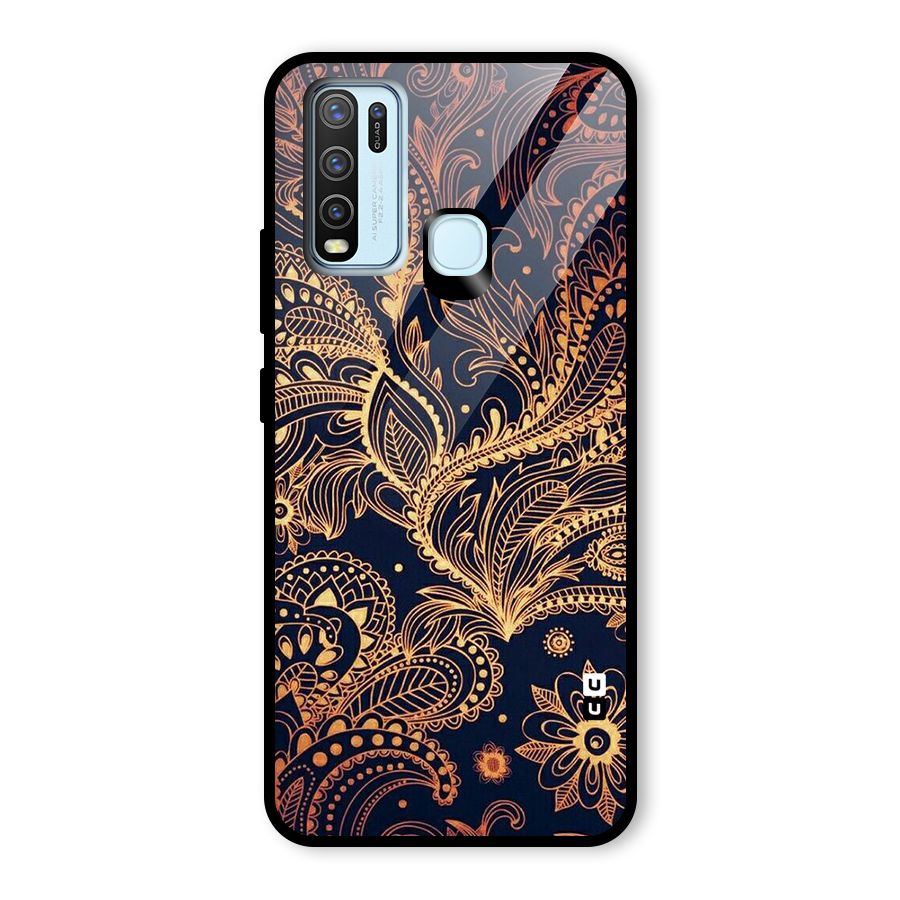 Classy Golden Leafy Design Glass Back Case for Vivo Y50