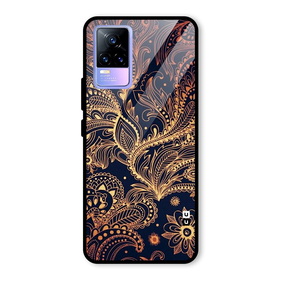 Classy Golden Leafy Design Glass Back Case for Vivo Y73