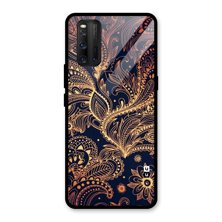 Classy Golden Leafy Design Glass Back Case for Vivo iQOO 3