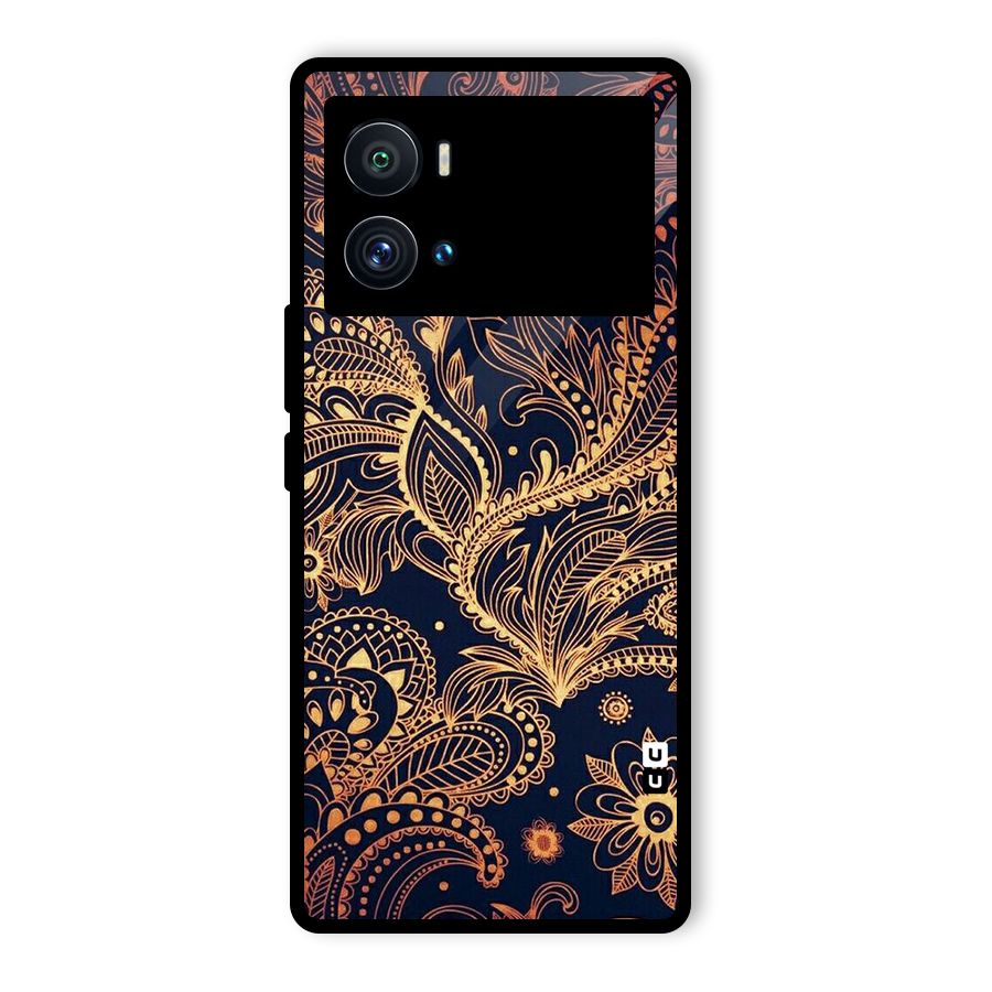 Classy Golden Leafy Design Glass Back Case for Vivo iQOO 9 Pro