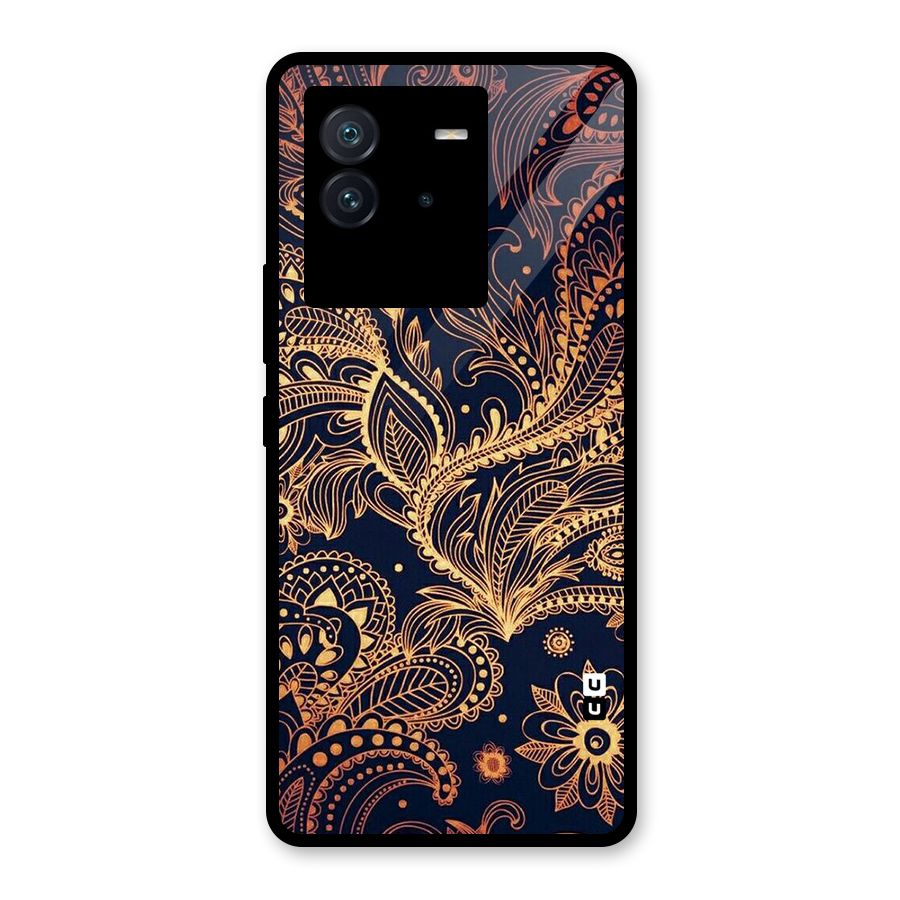Classy Golden Leafy Design Glass Back Case for Vivo iQOO Neo 6 5G