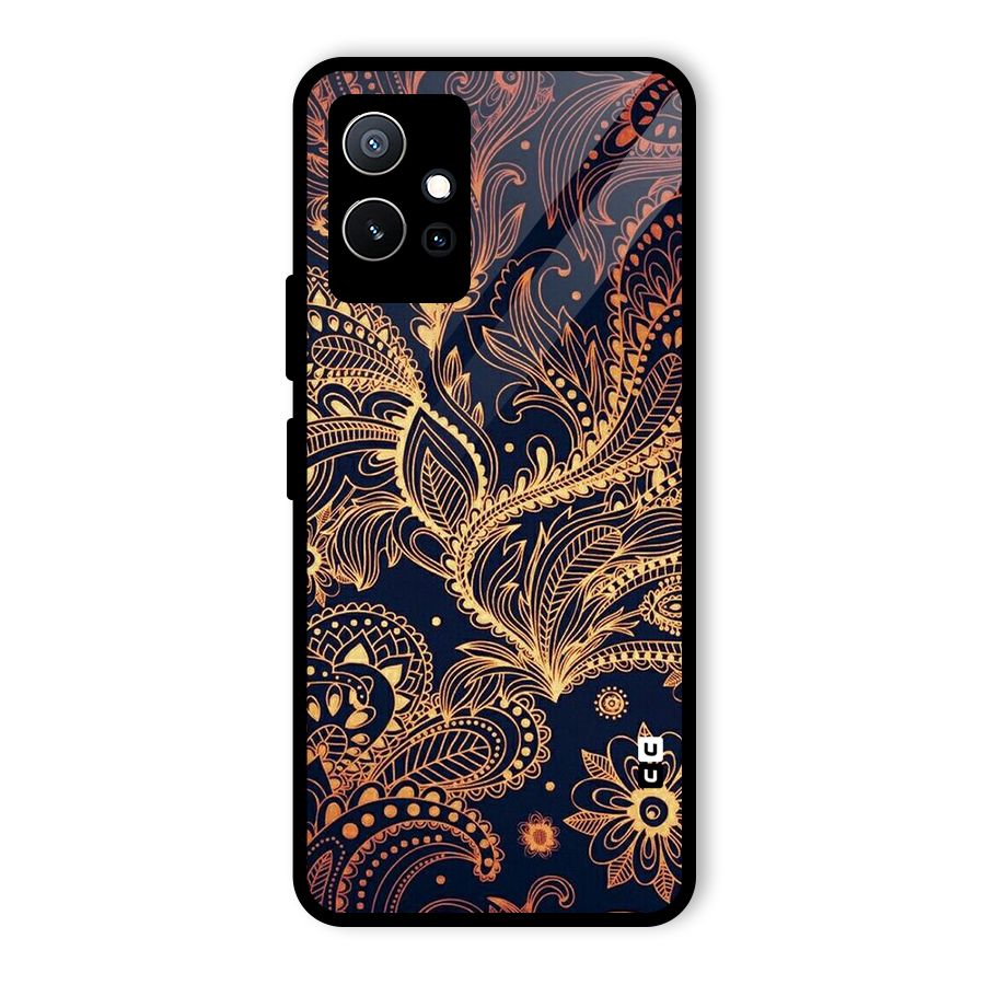 Classy Golden Leafy Design Glass Back Case for Vivo iQOO Z6