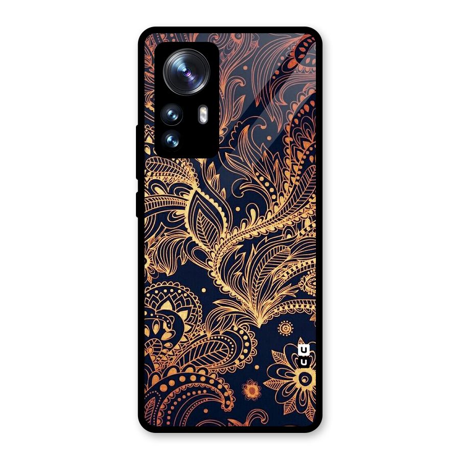 Classy Golden Leafy Design Glass Back Case for Xiaomi 12 Pro
