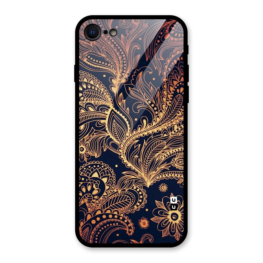 Classy Golden Leafy Design Glass Back Case for iPhone SE 2022