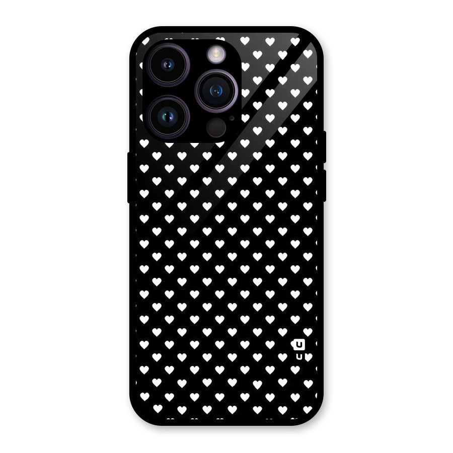 Classy Hearty Polka Glass Back Case for iPhone 14 Pro