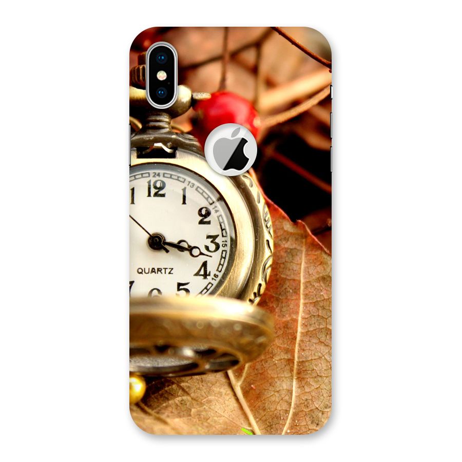 Clock And Cherry Back Case for iPhone XS Logo Cut