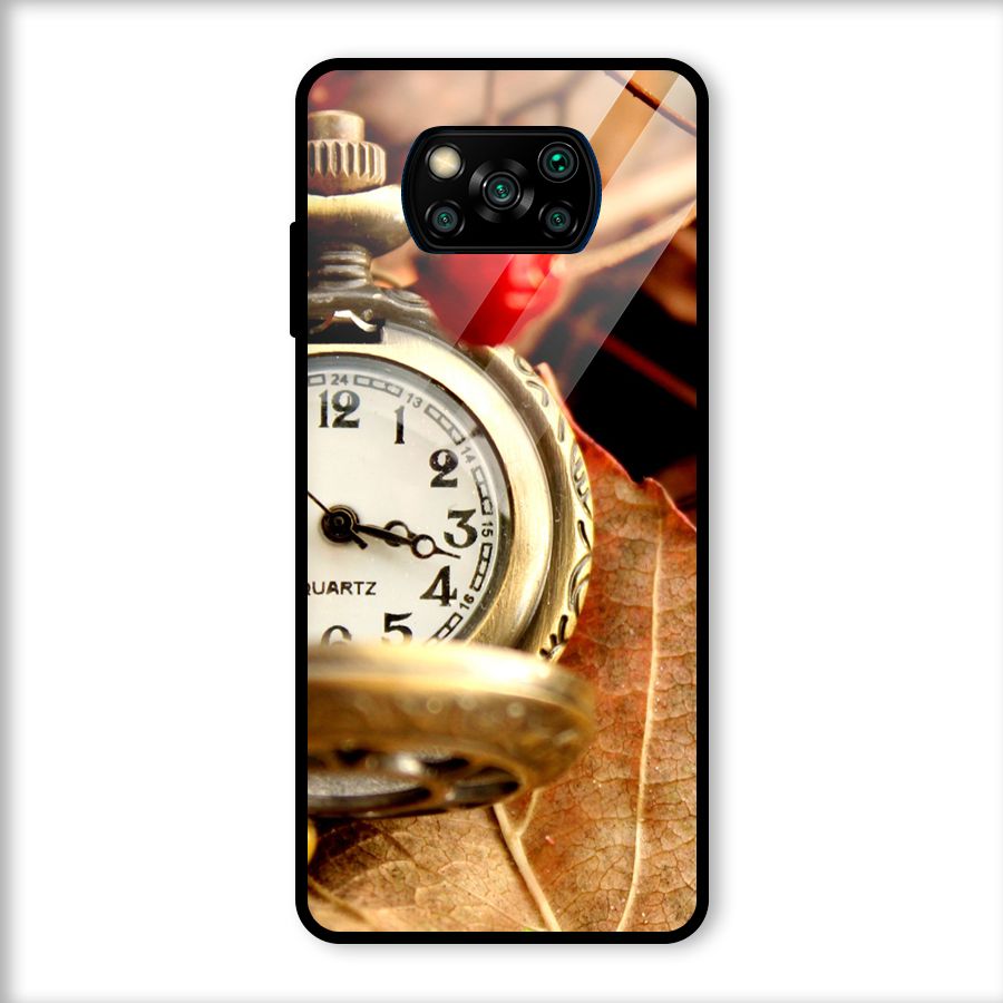 Clock And Cherry Glass Back Case for Poco X3